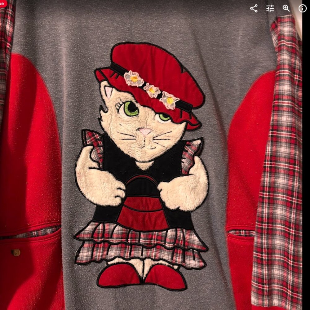 Vintage 1980s Christmas Cat Plaid Nightgown 1X - Picture 4 of 5